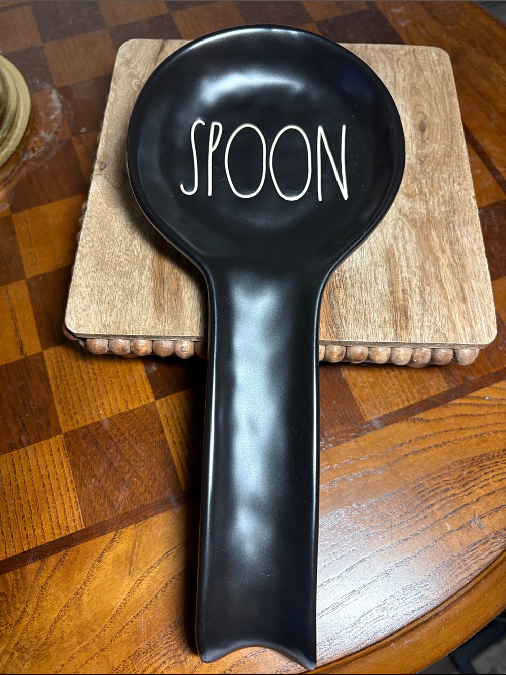 Rae Dunn Black Spoon Rest with Cream Lettering